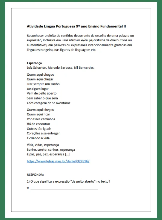 Atividade - Reconhecer o efeito de sentidos de uma palavra ou expressão I