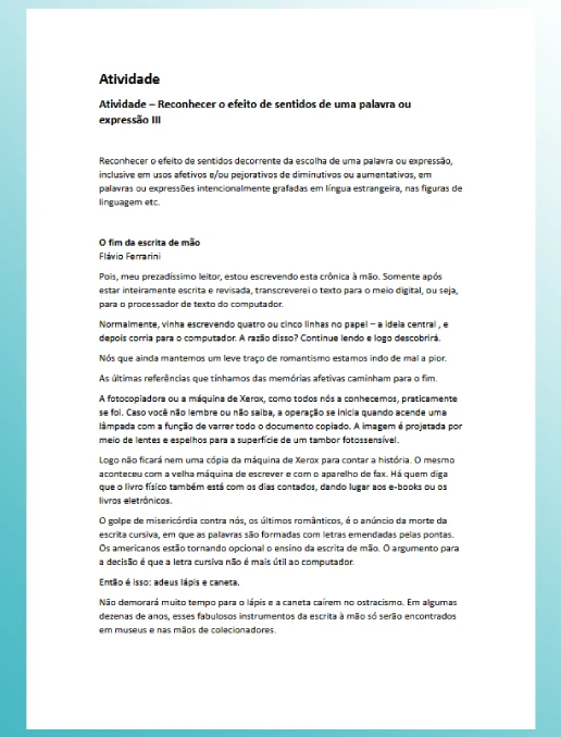 Atividade - Reconhecer o efeito de sentidos de uma palavra ou expressão
