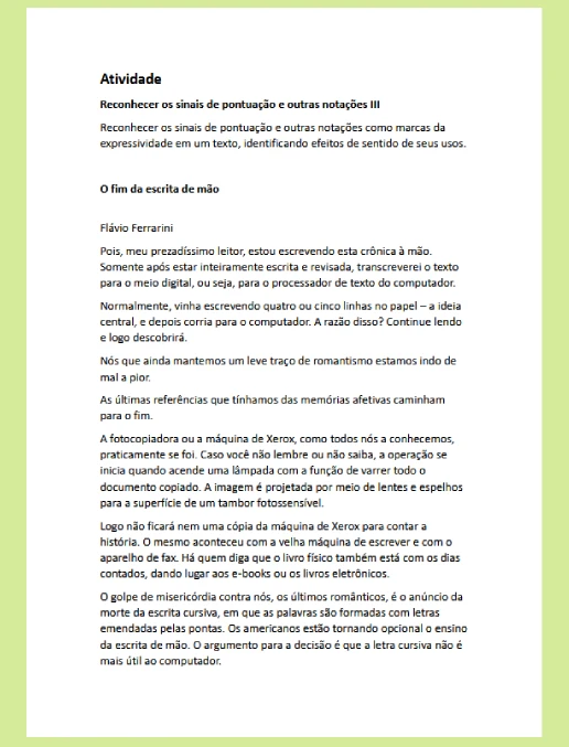 Atividade - Reconhecer os sinais de pontuação e outras notações III