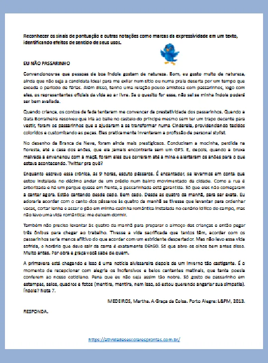 Atividade - Reconhecer os sinais de pontuação e outras notações II