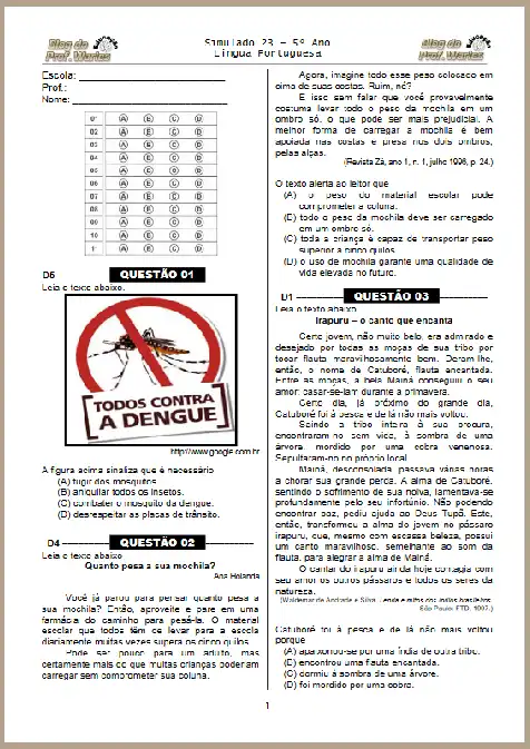 Simulado 23 - Lingua Portuguesa 5º ano EF II