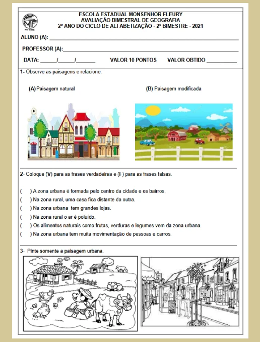 Avaliação de Geografia - 2º ano