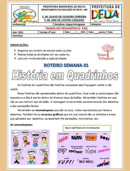 Trabalho Pedagógico - História em Quadrinhos - Língua Portugesa 6º ano