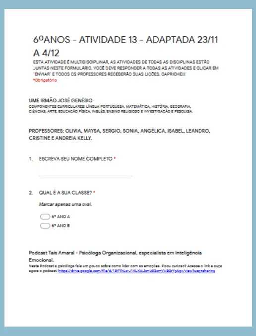 Atividades - Multidisciplinar 6º Ano