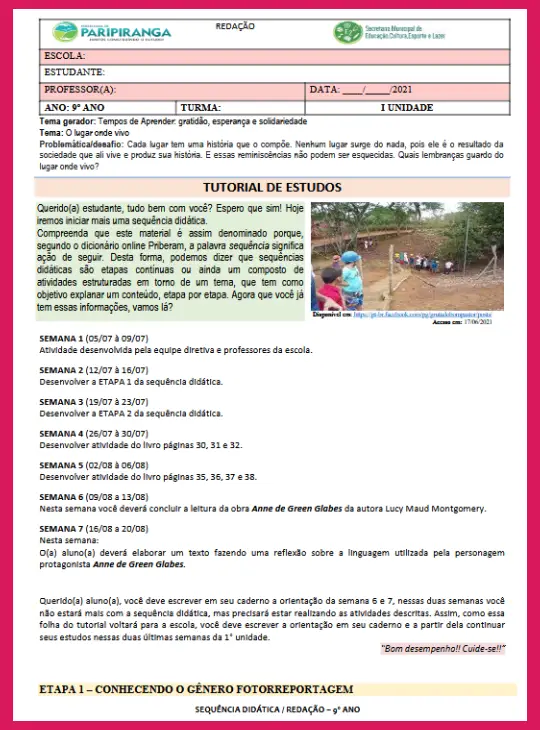 Atividade LP 9º ano - Gênero textual Fotorreportagem - Redação