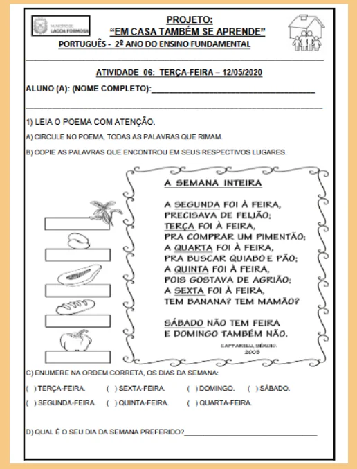 Aprender em casa • Matemática - Português 2º ano