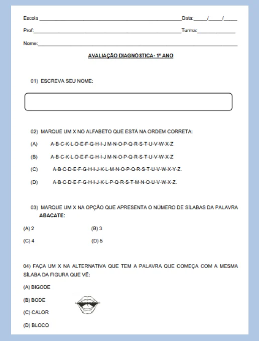 Avaliação Diagnóstica - 1º ano