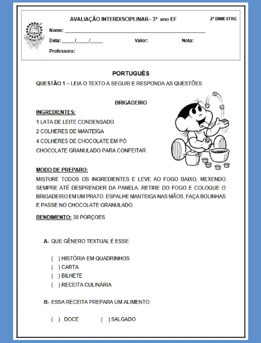 Avaliação Interdisciplinar - 3º ano EF