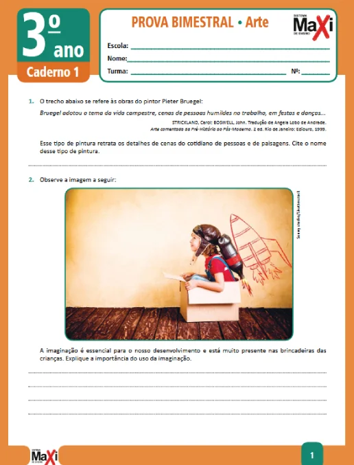 Prova • Arte – 3º ano caderno 1 - Ens Fund 1