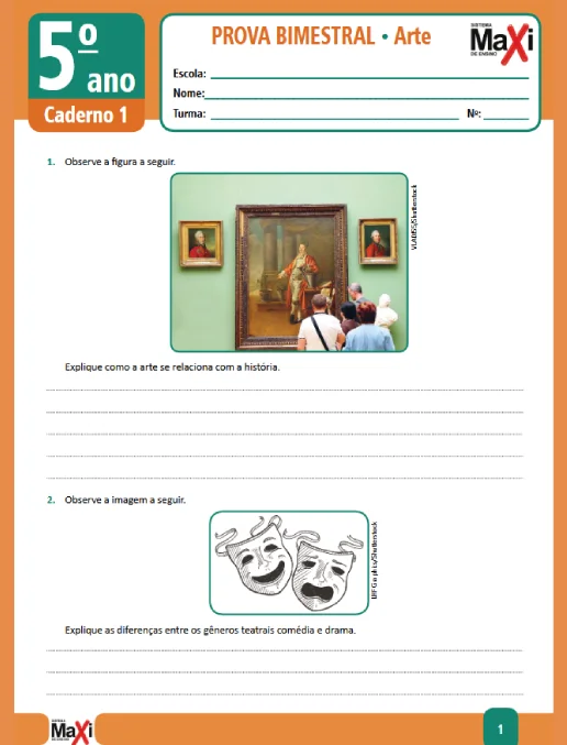 Prova • Arte – 5º ano caderno 1 - Ens Fund 1