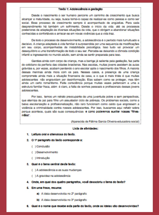 Atividade • Artigo e Opinião 9º ano - Adolescência e gestação 