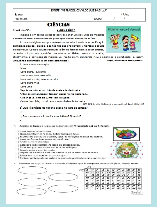 Atividade Ciências - 4º Ano Fundamental