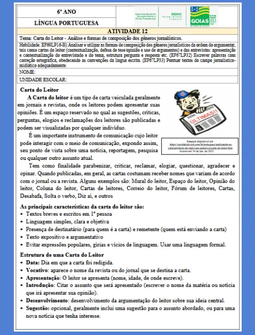 Análise e formas de composição dos Gêneros jornalísticos LP 6º ano (gabarito)