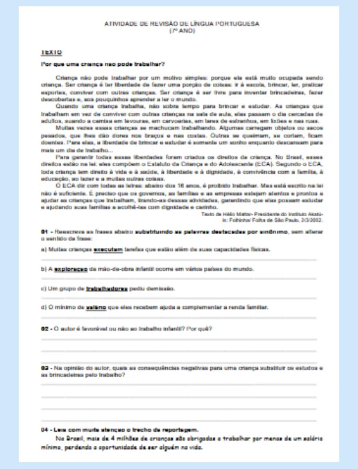 Atividade • Texto - Anúncio PL -7º ano