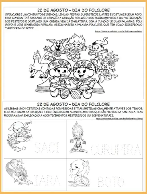 Atividade •  22 de Agosto- Dia do Folclore