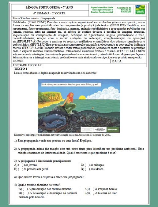 Atividade • Gênero Propaganda - Língua Portuguesa 7º ano (gabarito)