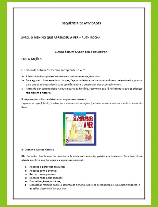 Sequência de Atividades • O Menino que Aprendeu a Ver