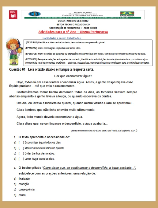 Atividade • Língua Portuguesa e Matemática 4º Ano
