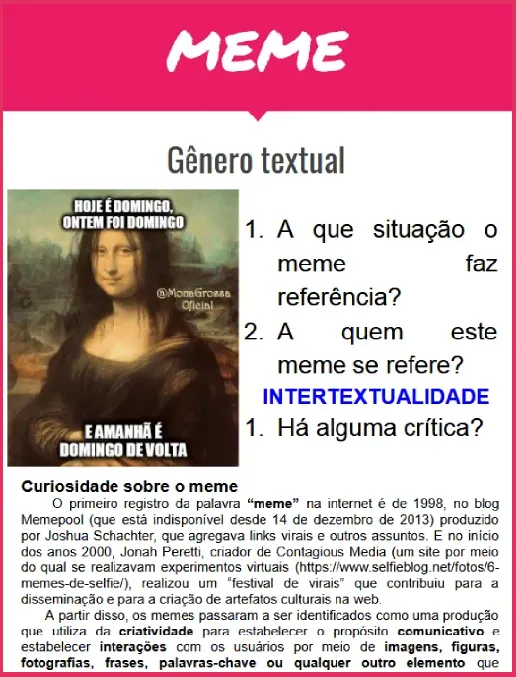Atividade • Gênero Textual Meme - Língua Portuguesa 8º ano