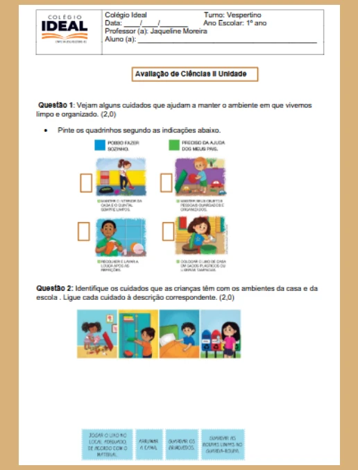 Avaliação de Ciências 1º ano - Unidade II
