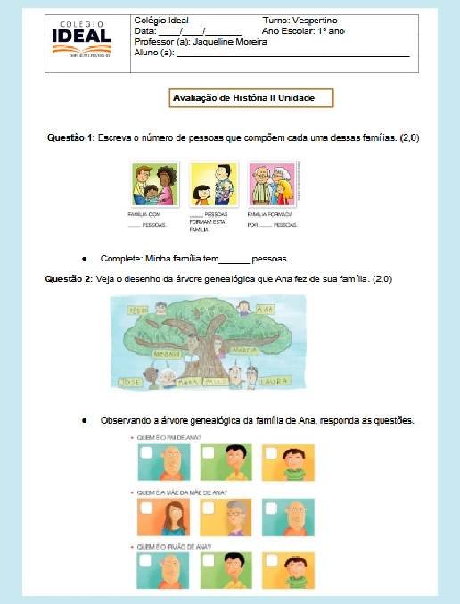 Avaliação de História 1º ano - Unidade II