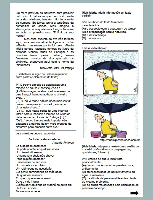 Avaliação Diagnóstica - Textos  Língua Portuguesa 8º ano