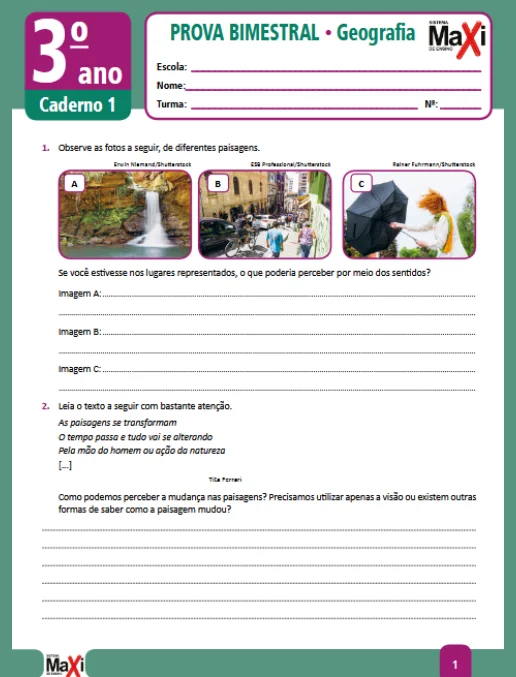 Prova • Geografia – 3º ano caderno 1 - Ens Fund 1