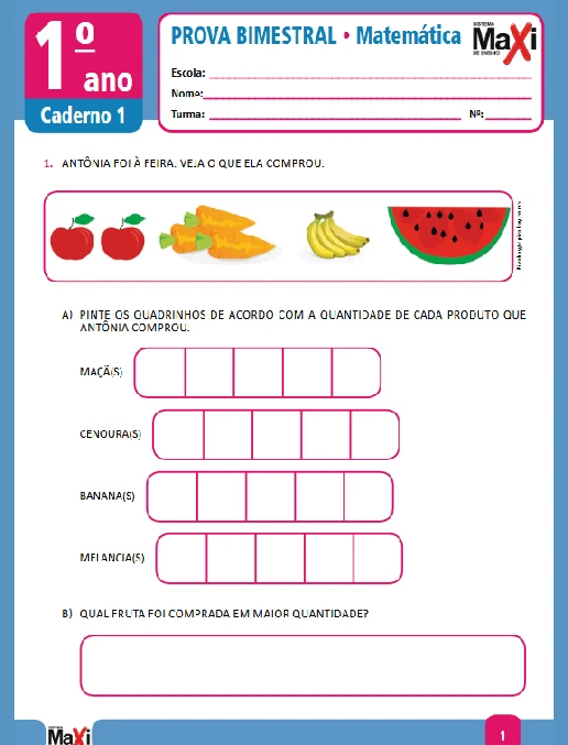 Prova • Matemática – 1º ano caderno 1 – Ens Fund 1