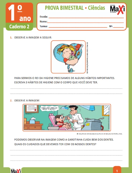 Prova • Ciências – 1º Ano caderno 2 – Ens Fund 1