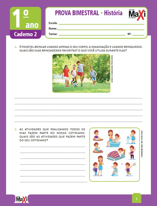 Prova • História - 1º ano caderno 2 – Ens Fund 1