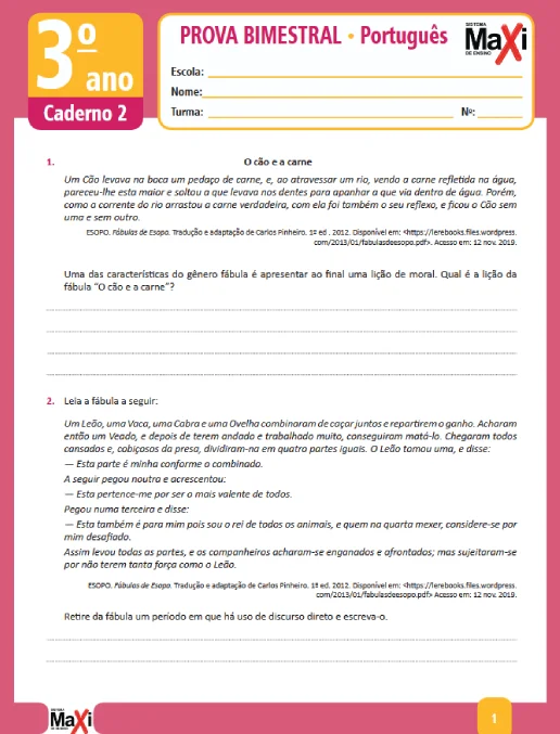 Prova • Português – 3º ano caderno 2 - Ens Fund 1