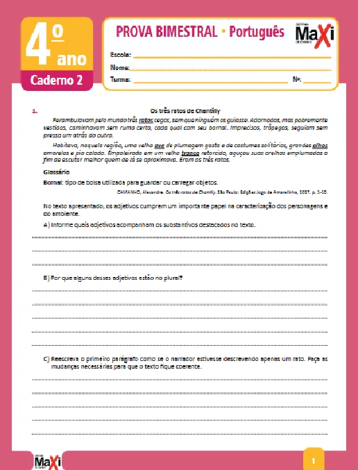 Prova • Língua Portuguesa 4º Ano (caderno 2)