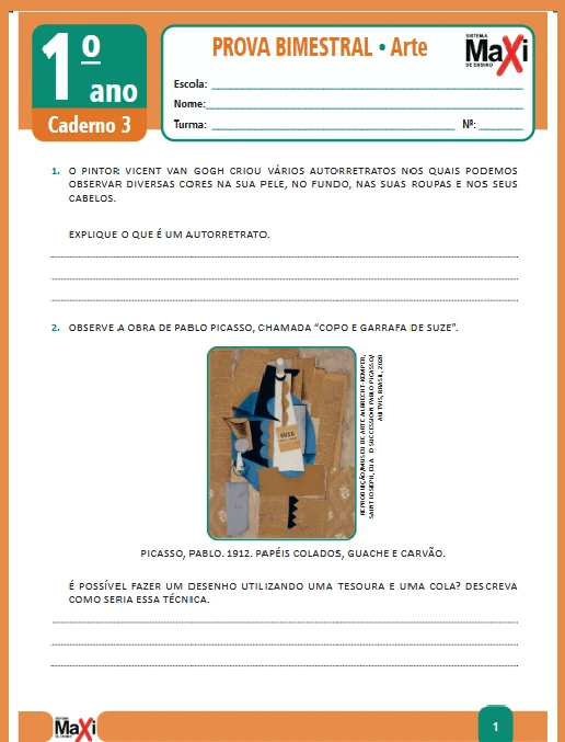 Prova • Arte - 1º ano caderno 3 - Ens Fund 1