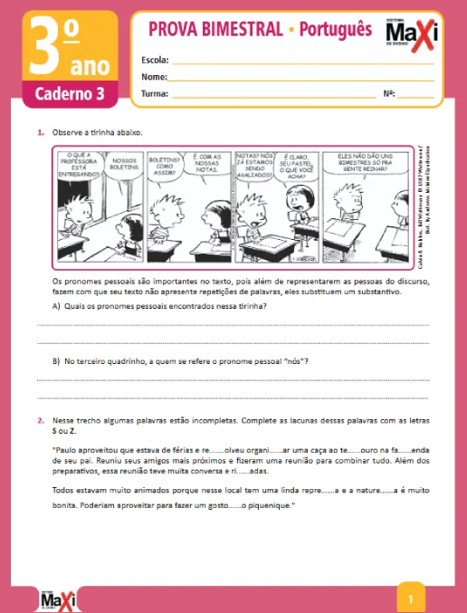 Prova • Português – 3º ano caderno 3 - Ens Fund 1