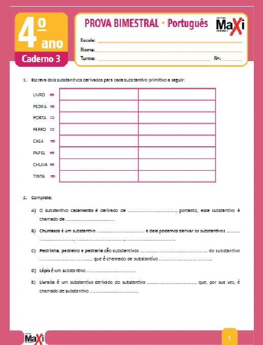 Prova • Língua Portuguesa 4º Ano (caderno 3)