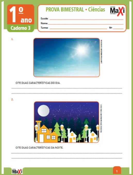 Prova • Ciências – 1º ano caderno 3 – Ens Fund 1