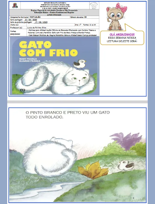 Atividade • Leitura 1º ano - Gato com Frio