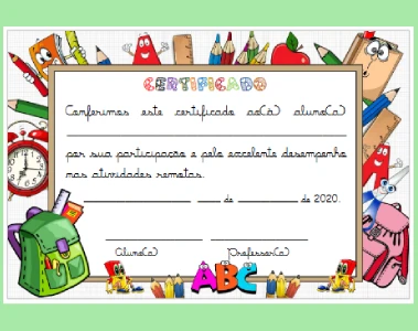 Certificado desempenho aluno – 1º ano