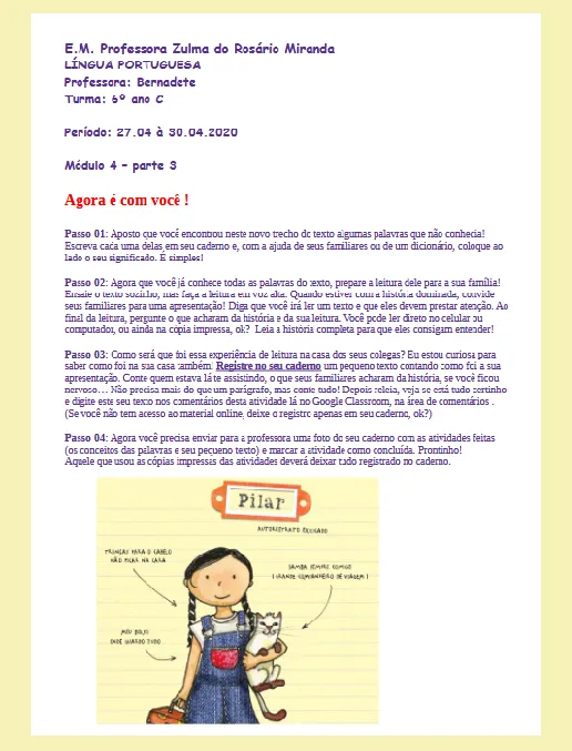 Texto Narrativo – Diário de Pilar na Amazônia Língua Portuguesa 6º ano (parte 4)