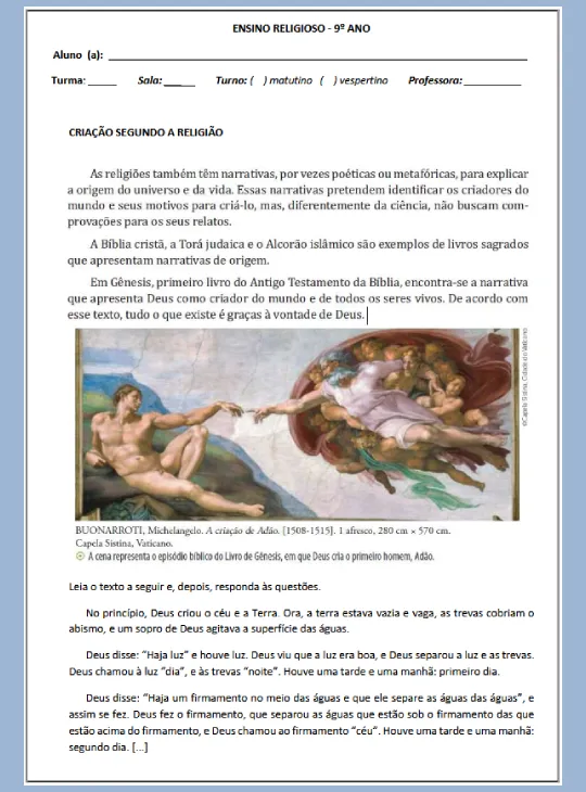 Ensino Religioso • Criação - A vida na Terra - 9º ano