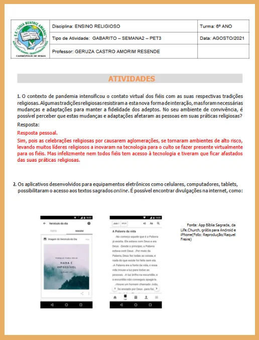 Ensino Religioso • 6º ano com gabarito