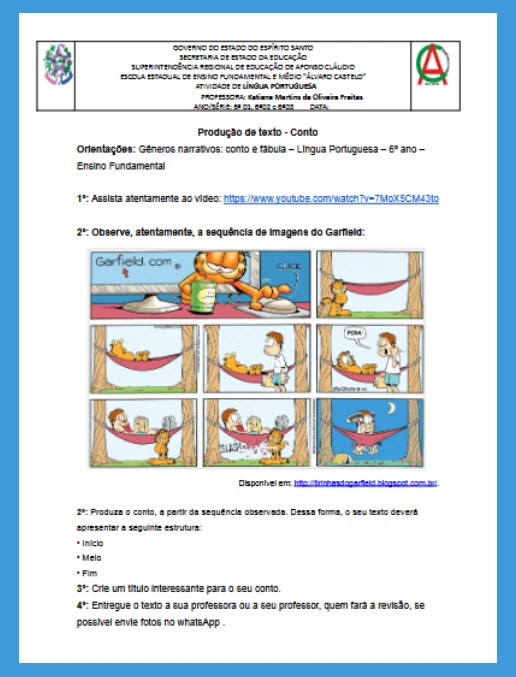 Atividade • Produção de texto gênero narrativo - LP 6º ano