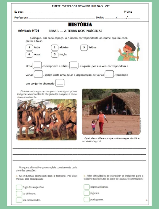 Atividade - História e Geografia 4º ano