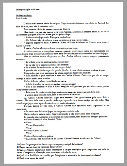 Interpretação - Língua Portuguesa 6º ano (gabarito)