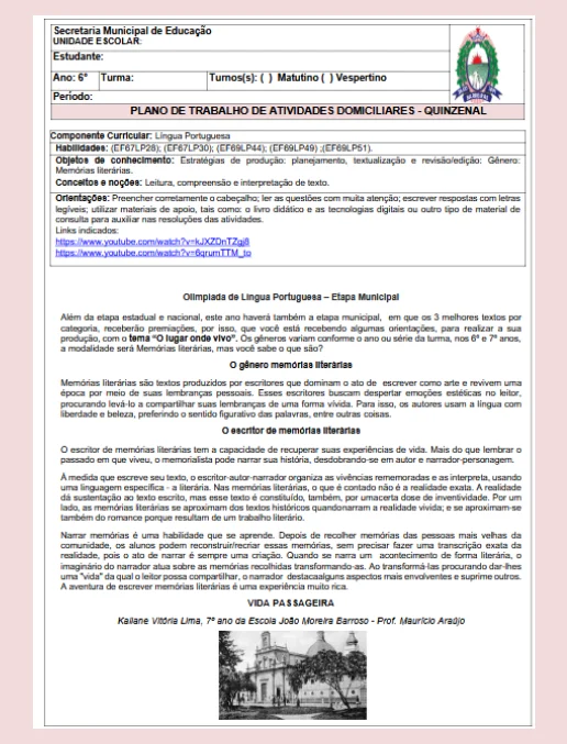 Plano de Trabalho • Língua Portuguesa 6º ano