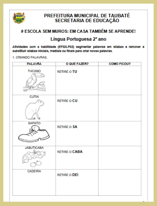 Atividade - Língua Portuguesa 2º Ano Fundamental