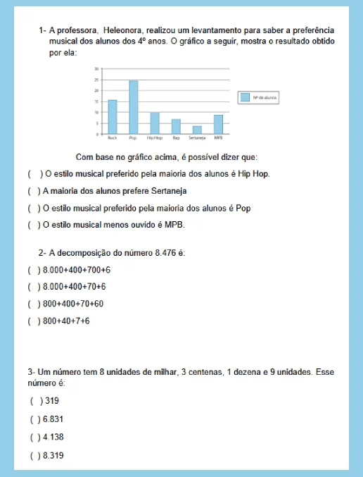 Atividades 2 – Matemática 4º Ano Ens. Fundamental
