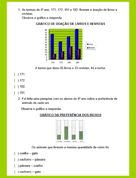 Atividades 1 - Matemática 4º Ano Ens. Fundamental 