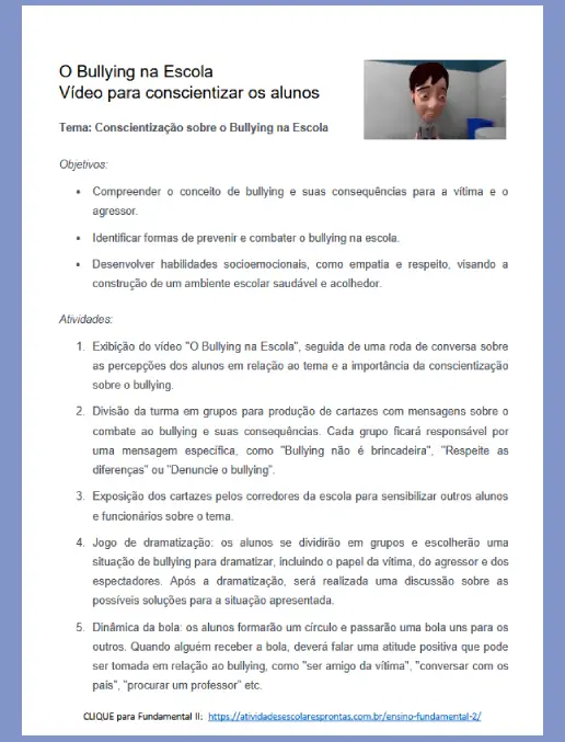 Atividades Combate ao Bullying na Escola em PDF e Word Editável