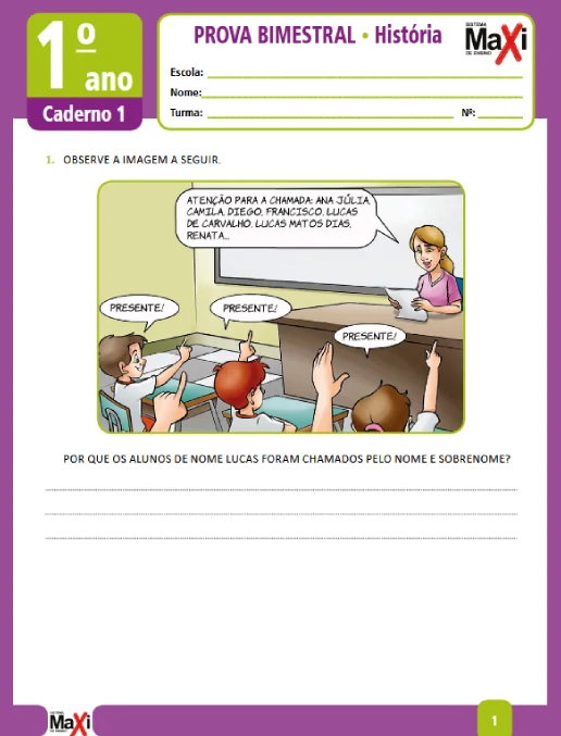 Prova • História – 1º ano caderno 1 - Ens Fund 1